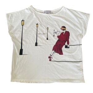 DEFENSE D'AFFICHER Paris France Woman size XL Rare Top Sleeveless Shirt Art Deco